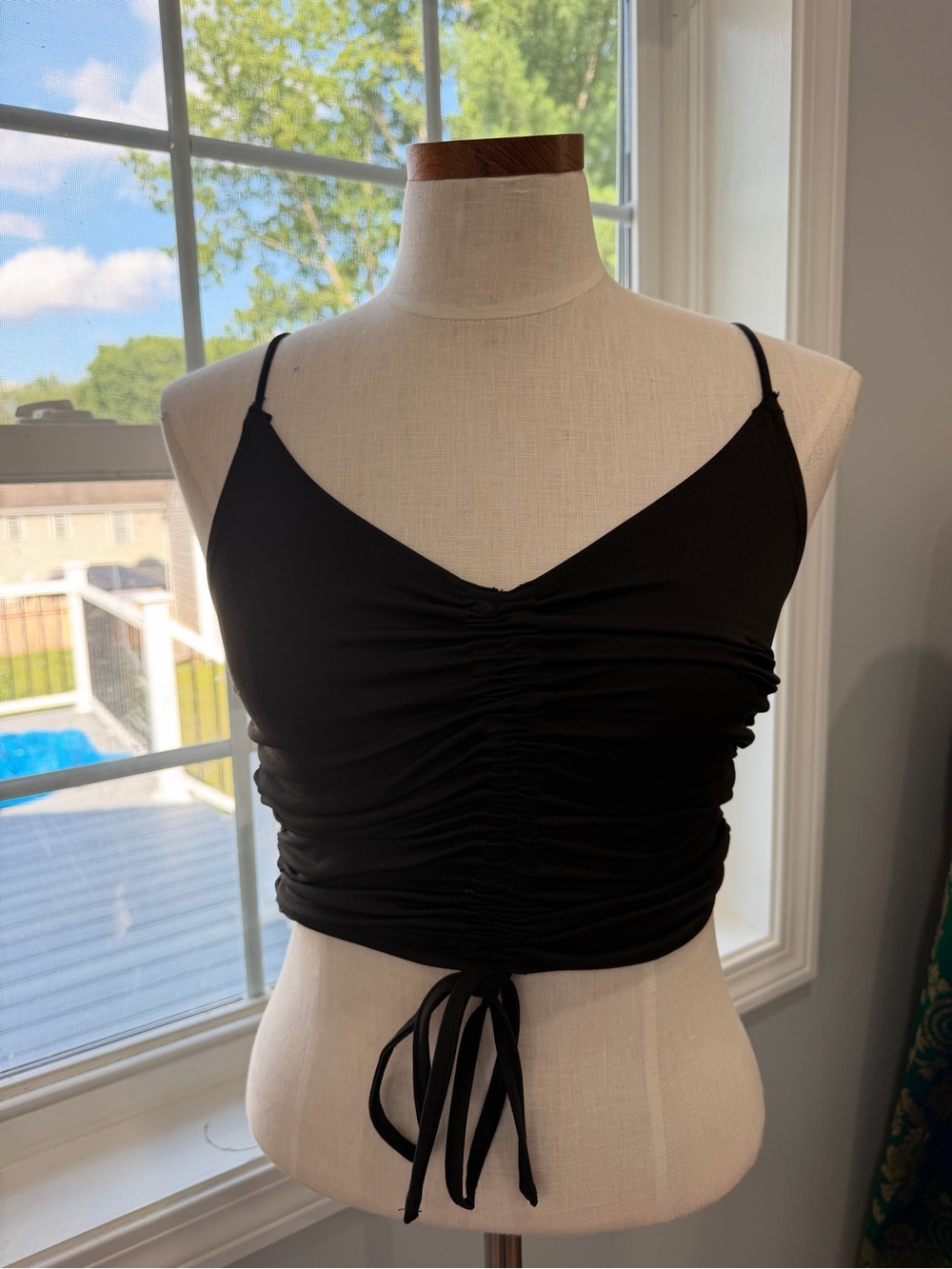 SHEIN Black Ruched Drawstring Cami Crop Top